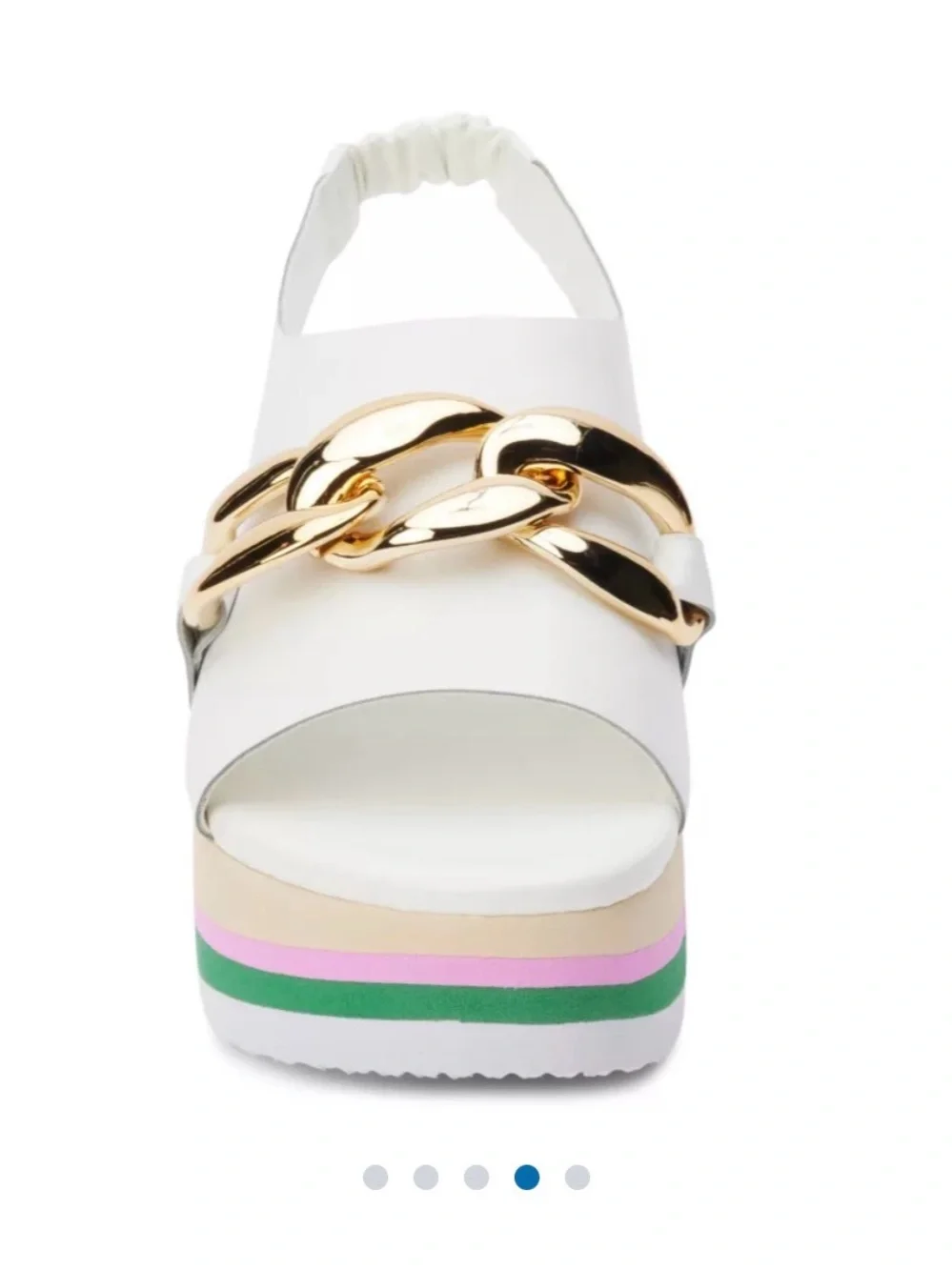 Matisse Natalia White Wedge Sandal with Gold Chain and Multicolor Platform